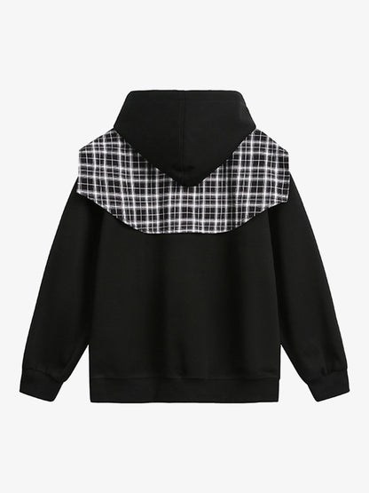 Stylish Plaid-Trimmed Hoodie with Sailor Collar Design for Women 