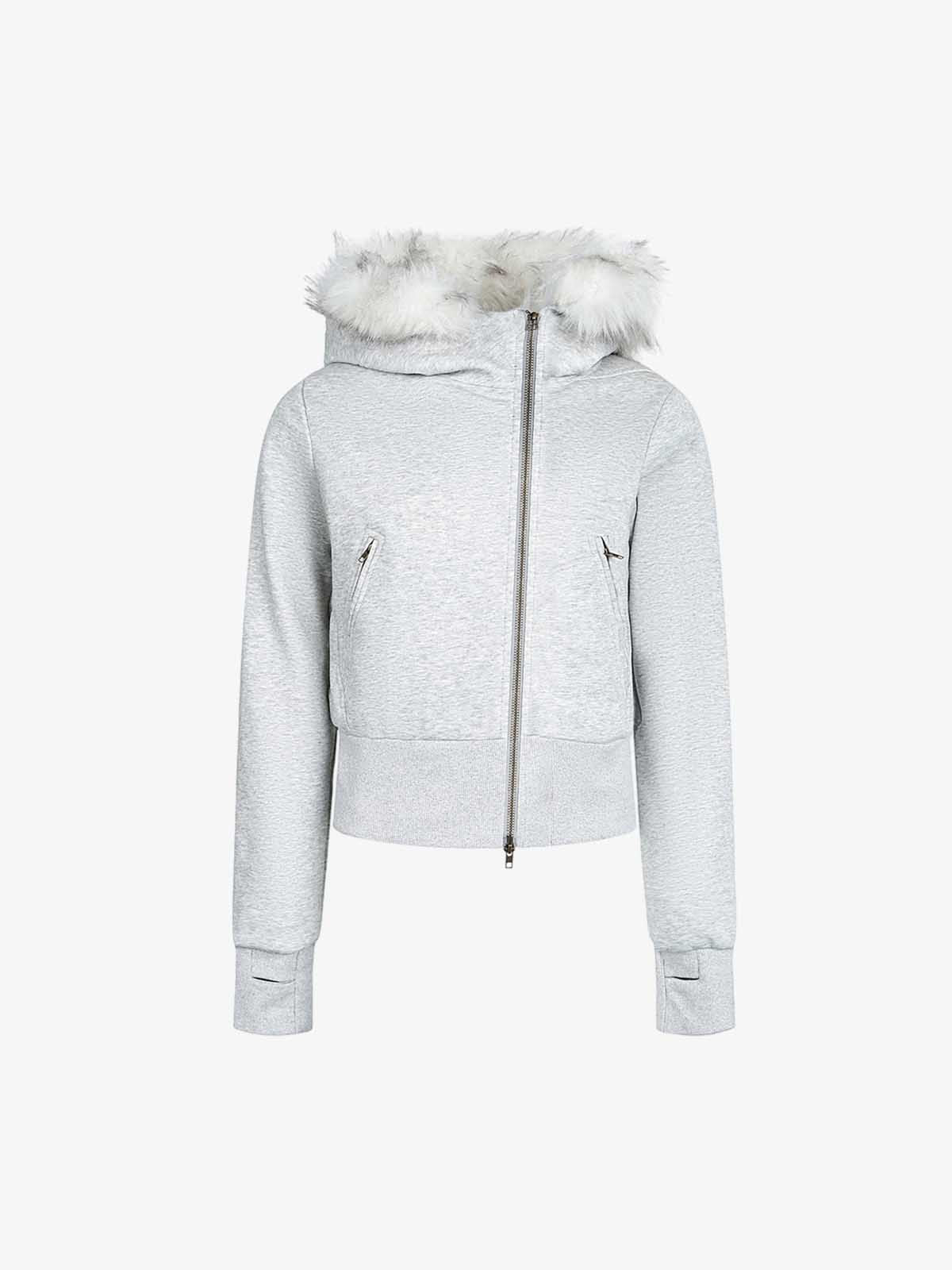 Detachable Fur Hooded Off-Shoulder Cropped Jacket