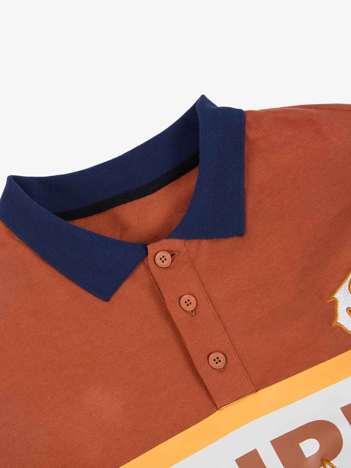Supermade Color-Blocked Polo Collar Embroidered Print Long-Sleeved Jersey?
