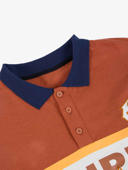 Supermade Color-Blocked Polo Collar Embroidered Print Long-Sleeved Jersey?