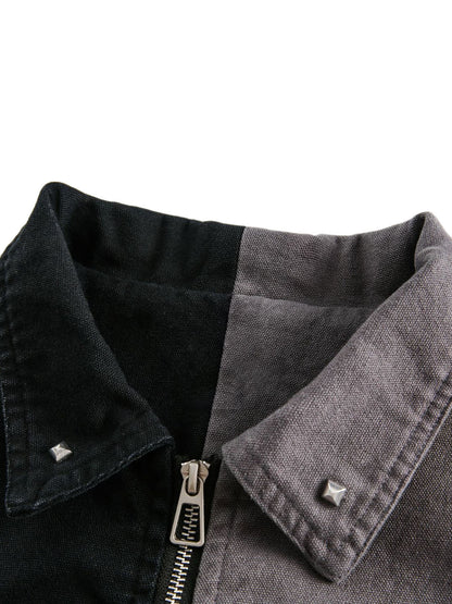 Contrast Color Spliced Graffiti Zip Up Jacket 