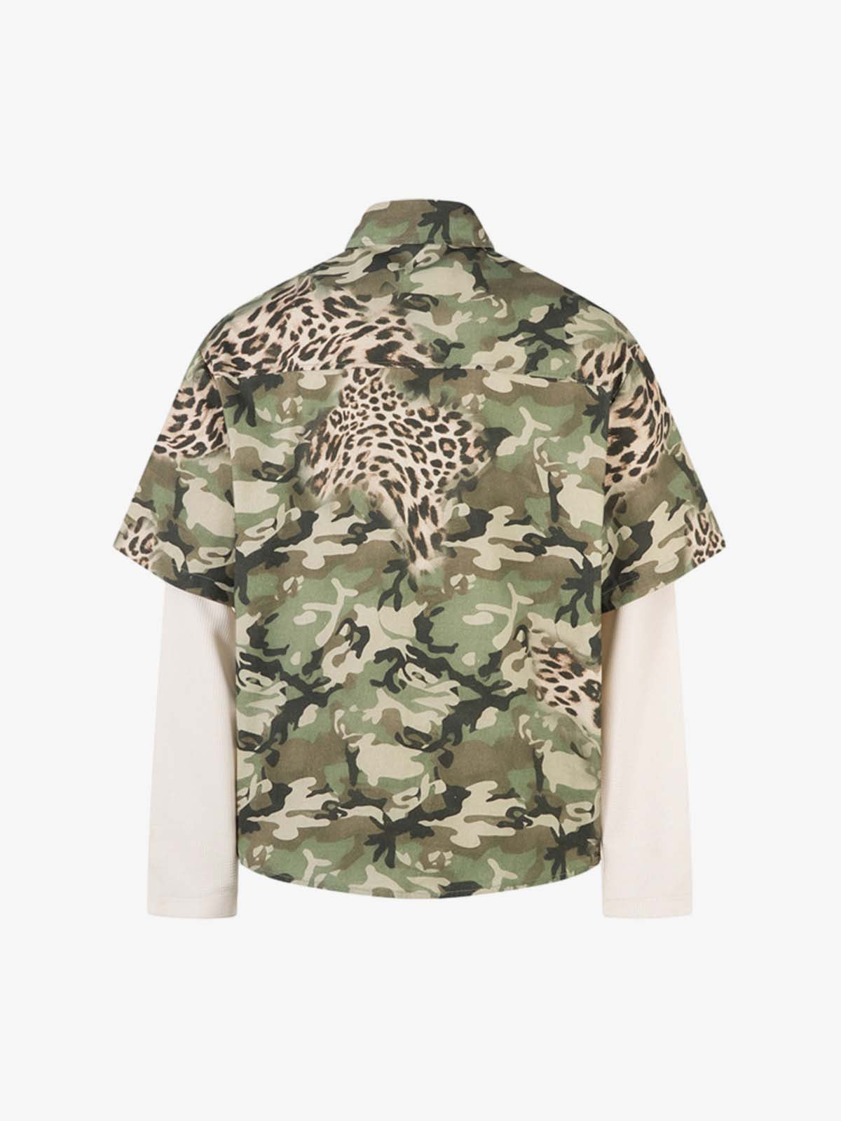 Cotton Camouflage Print Short Sleeve Shirt with Long Sleeve Layering Design?