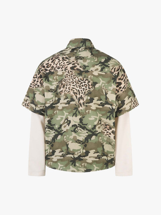 Cotton Camouflage Print Short Sleeve Shirt with Long Sleeve Layering Design?
