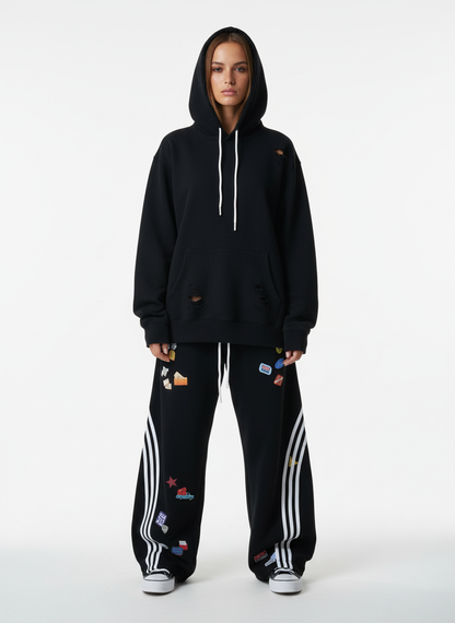 Street Patterned Striped Barrel Casual Pants