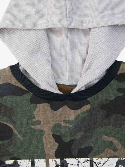 Supermade Camouflage Patchwork Faux Two-Piece Hooded Top?