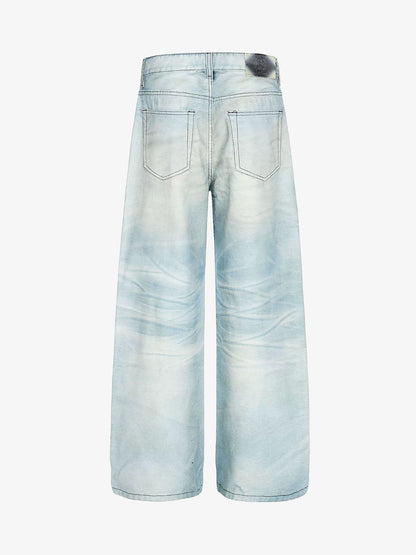 High-Waisted Wide-Leg Denim Pants with Asymmetrical Wrap Design 