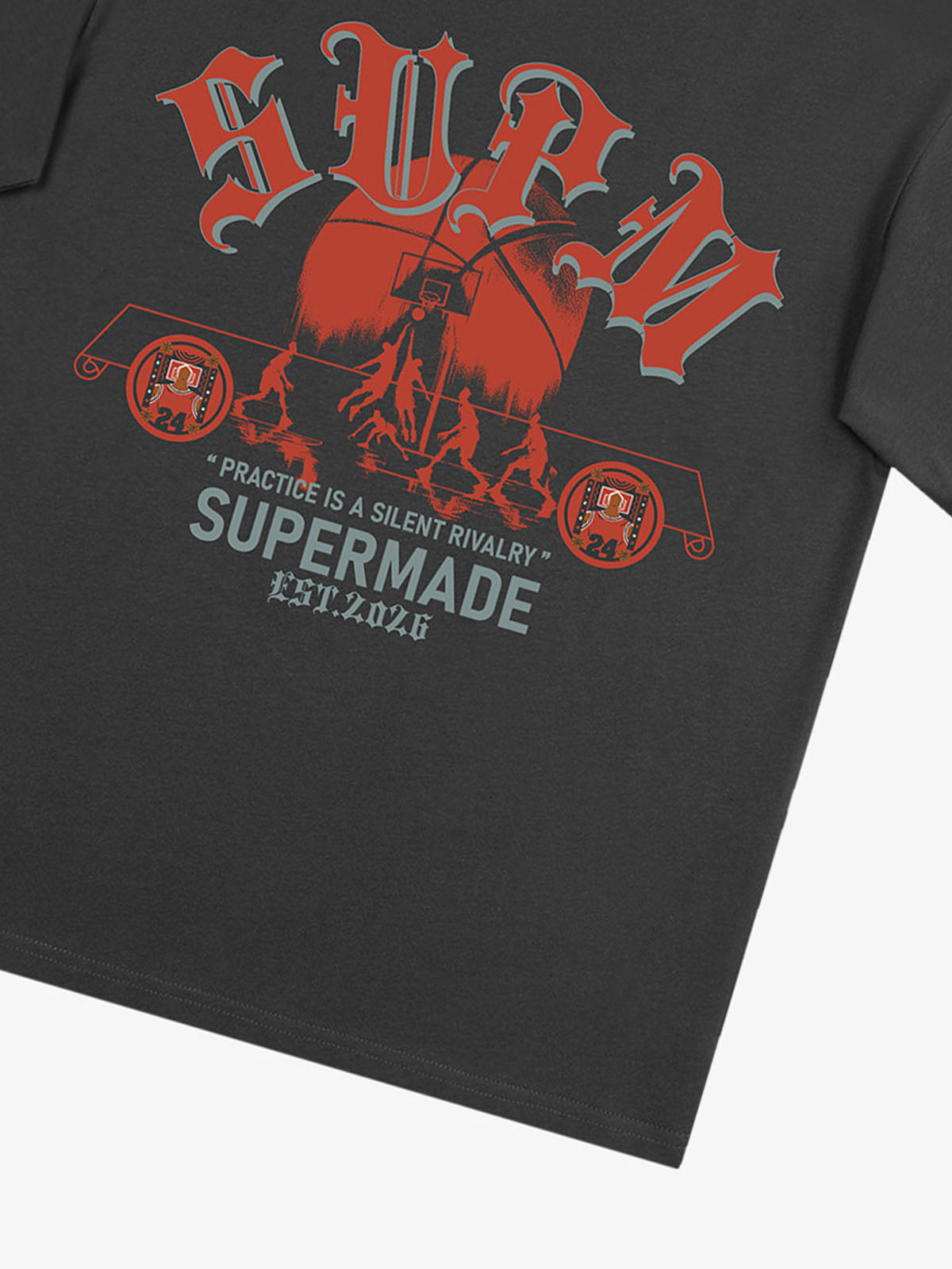 thesupermade-Cotton Basketball Graphic T-Shirt with "Practice Is A Silent Rivalry" Print and Oversized Fit 