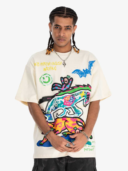 Cotton Graphic Print T-Shirt with Vibrant Street Art Design for Men?