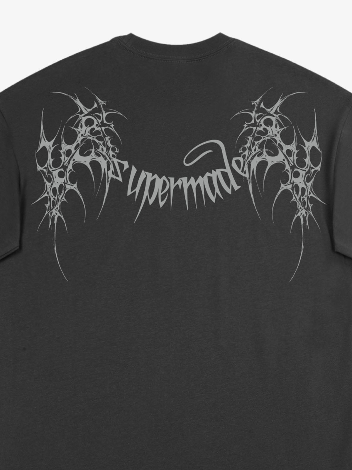 THE SUPERMADE Futuristic spiked pattern gothic style logo font design T-shirts 