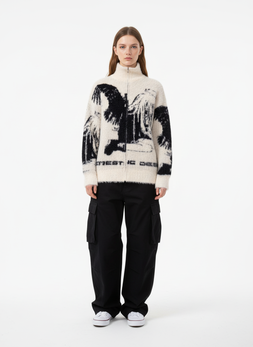 Street Subculture Angel Jacquard Cardigan Sweater