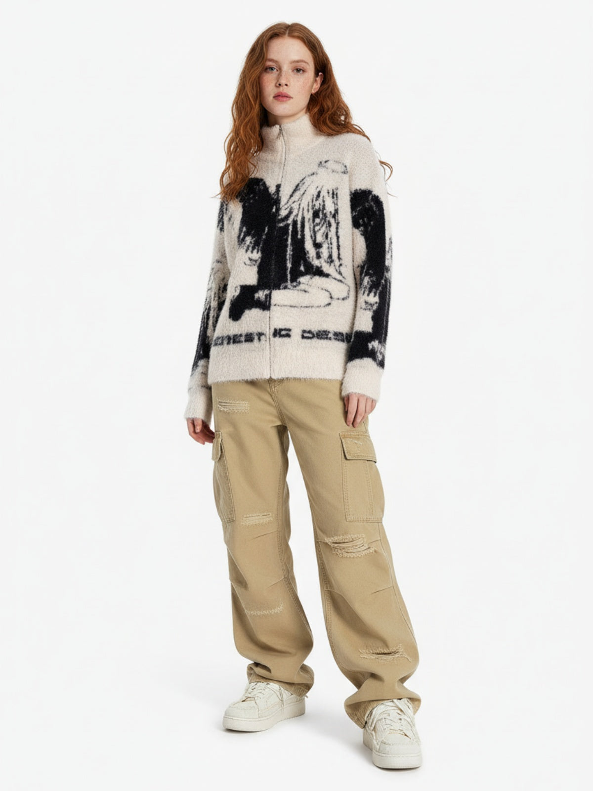 Street Subculture Angel Jacquard Cardigan Sweater