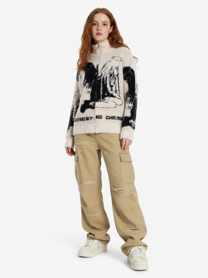 Street Subculture Angel Jacquard Cardigan Sweater