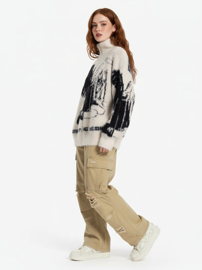 Cotton Hole Patch Pleated Multi-Pocket Cargo Casual Pants