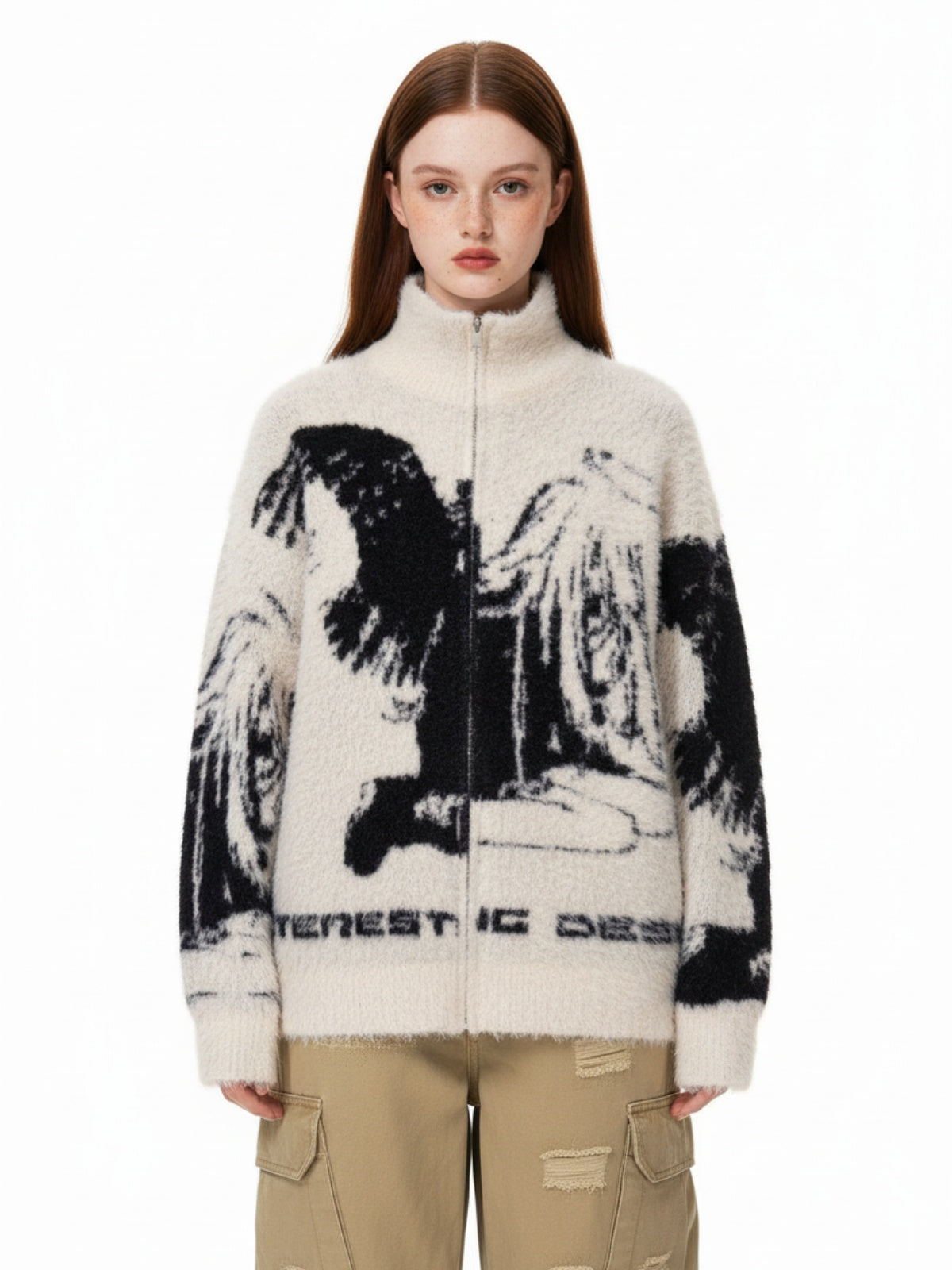Street Subculture Angel Jacquard Cardigan Sweater