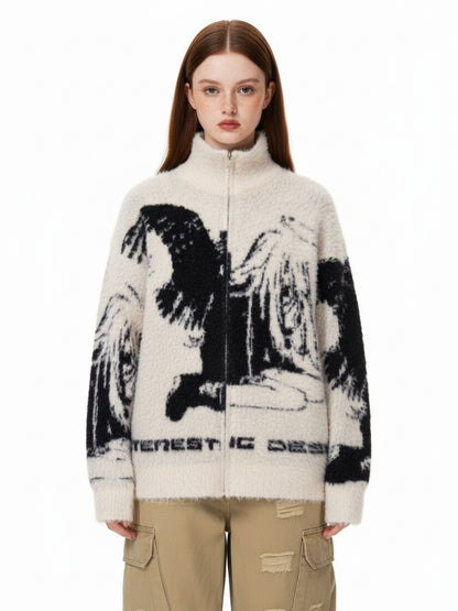 Street Subculture Angel Jacquard Cardigan Sweater