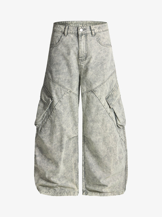 Vintage Washed Multi-Pocket Barrel Jeans 