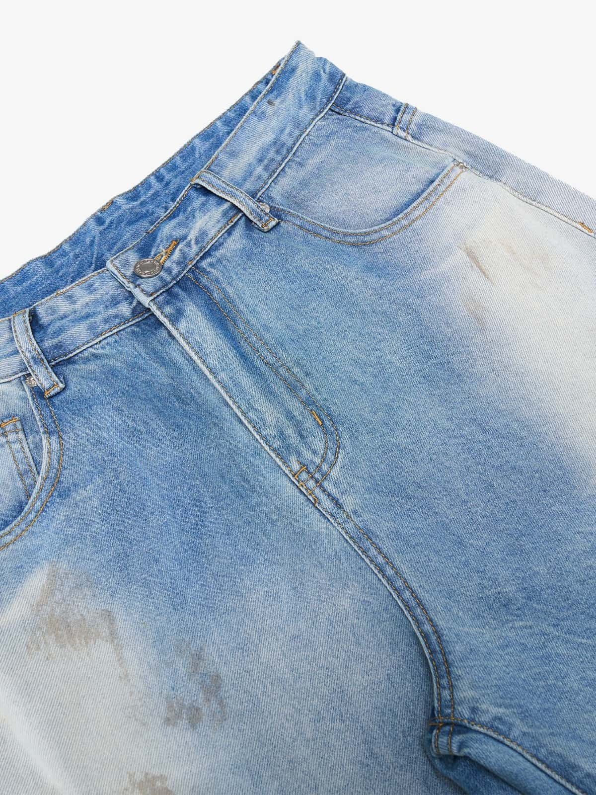 Vintage Heavy Splatter Washed Denim Wide Leg Jeans