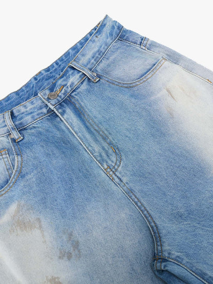 Vintage Heavy Splatter Washed Denim Wide Leg Jeans