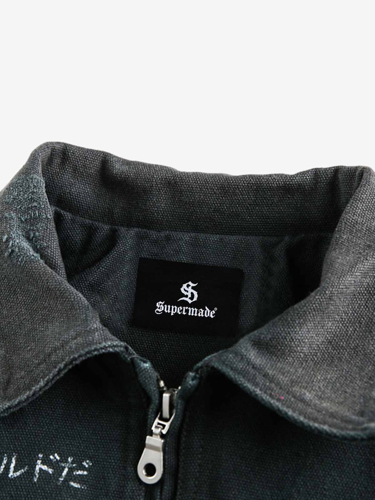 Cotton Blend Art Print Jacket with Japanese Text and Graphic Design for Streetwear Fashion 