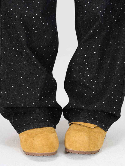 Star Rhinestone Embellished Baggy Jeans 