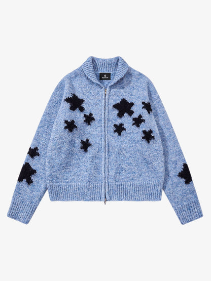 Stylish Star Pattern Zip-Up Knit Cardigan for Women 