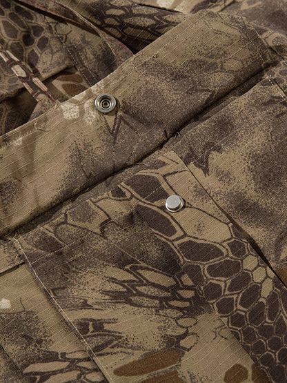 Camouflage Cargo Culottes with Adjustable Drawstring and Side Slits 