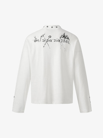 Cotton Long Sleeve Henley Shirt with Gothic Reaper Print Dark Black Graphic Sweatshirt for Men?