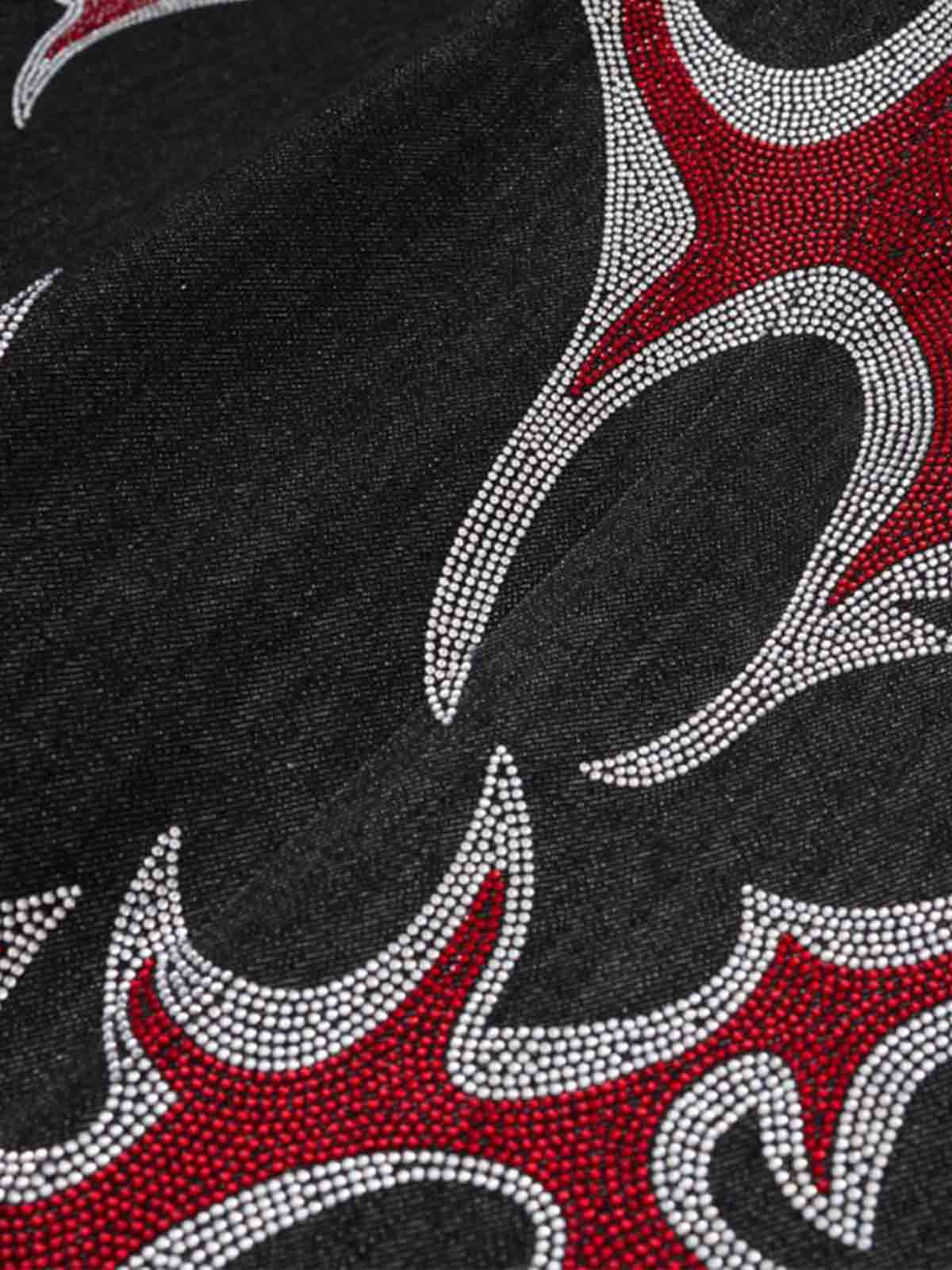 Denim Wide Leg Pants with Red Embroidery Design for Women Fashion Streetwear 