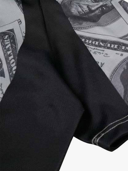 Cotton Blend Money Print V-Neck T-Shirt with Supermade Logo Design 