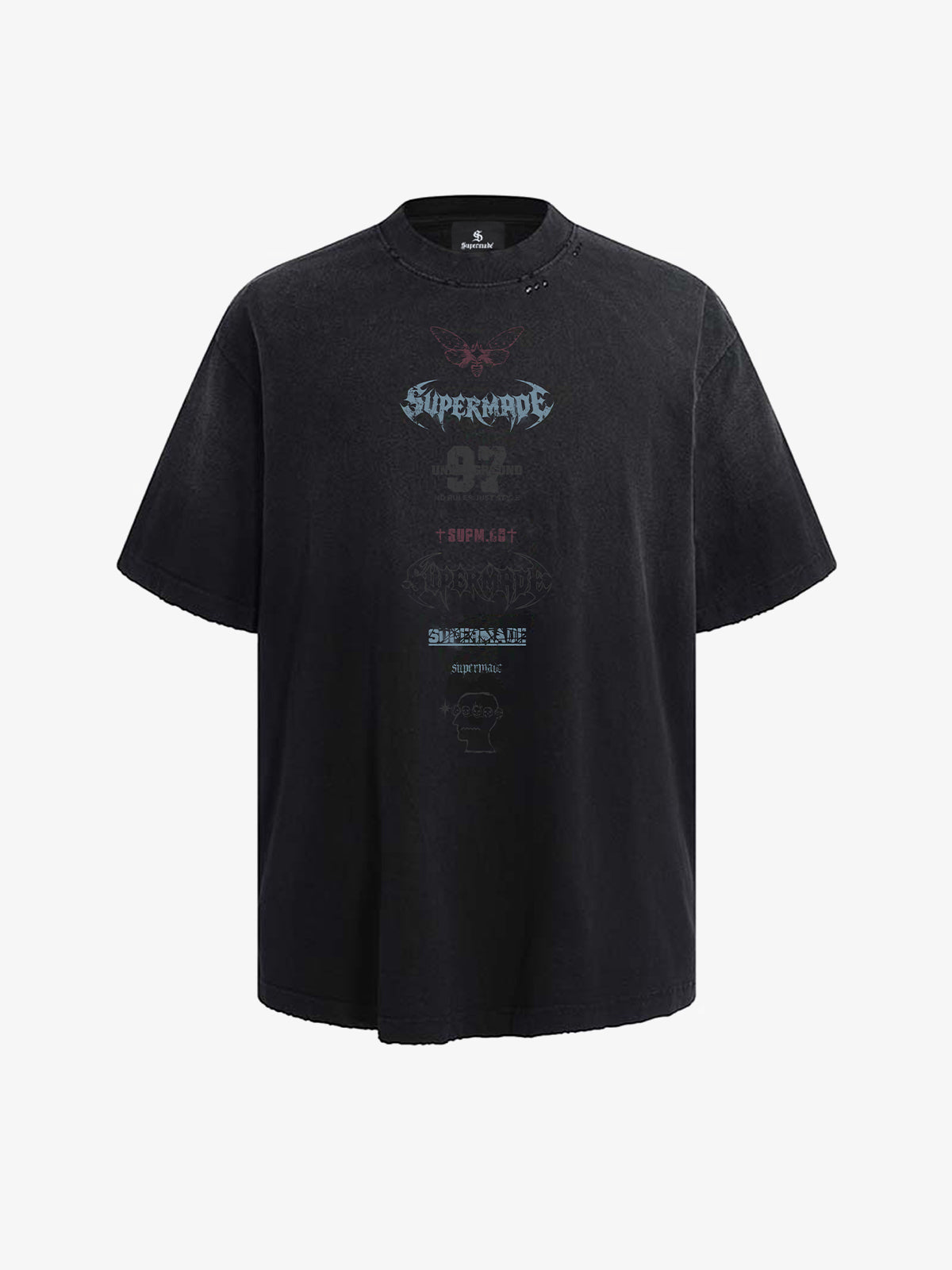 thesupermade-Unisex Loose Distressed Digital Wash Retro Street Print Short-Sleeve T-Shirt?