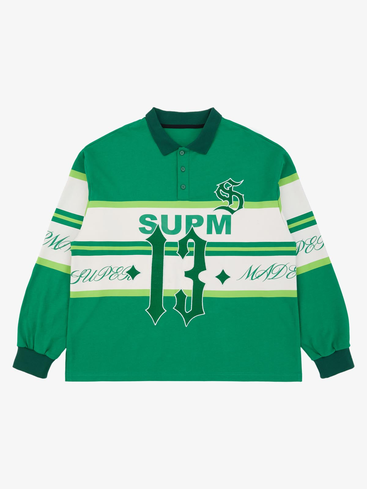 Supermade Color-Blocked Polo Collar Embroidered Print Long-Sleeved Jersey?