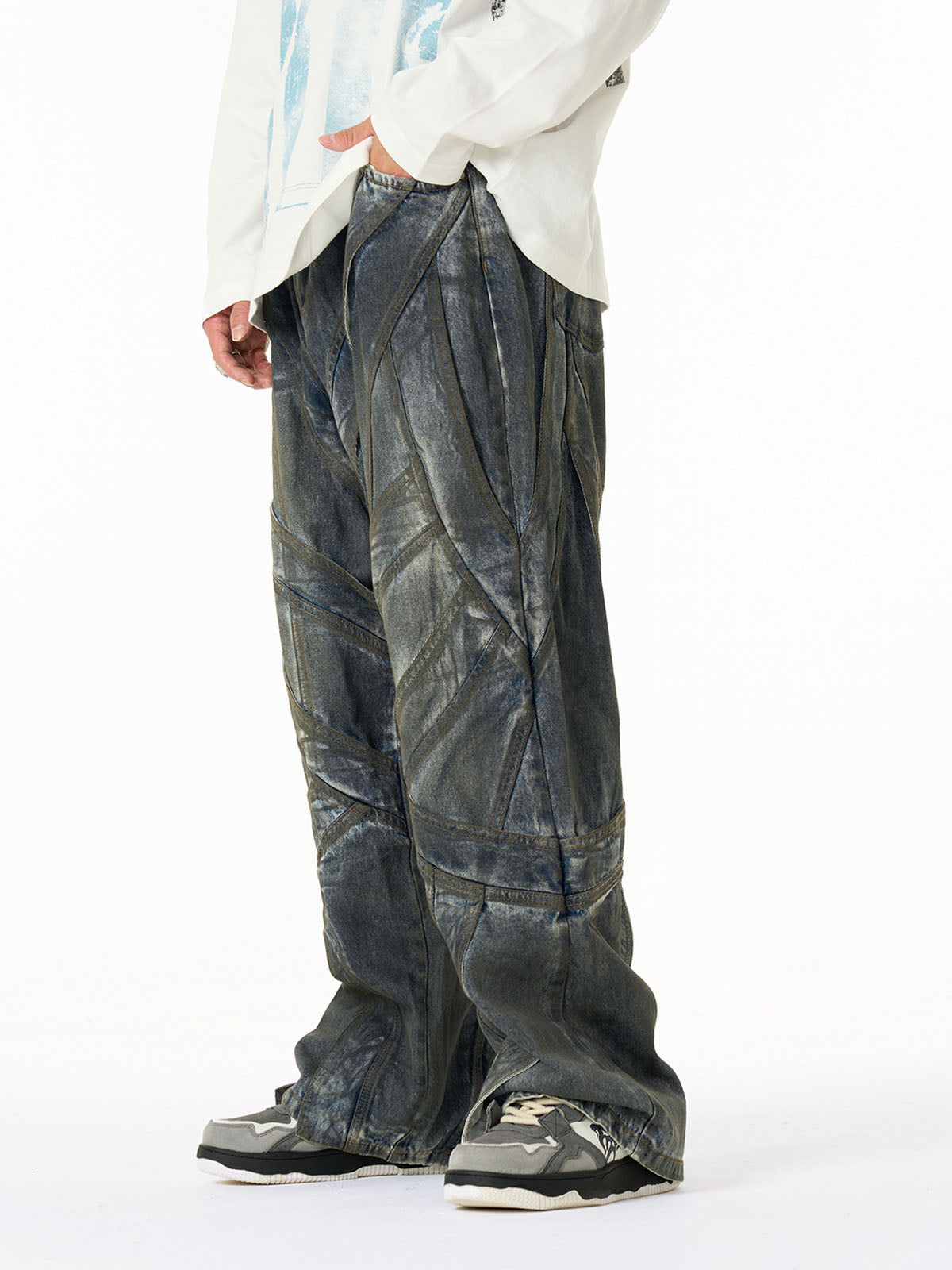Unique Wide-Leg Denim Pants with Artistic Spider Design for Fashion Lovers 