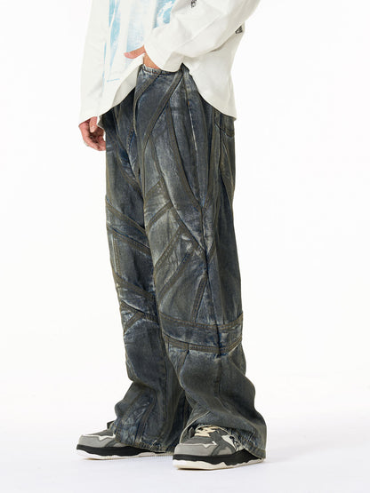 Unique Wide-Leg Denim Pants with Artistic Spider Design for Fashion Lovers 