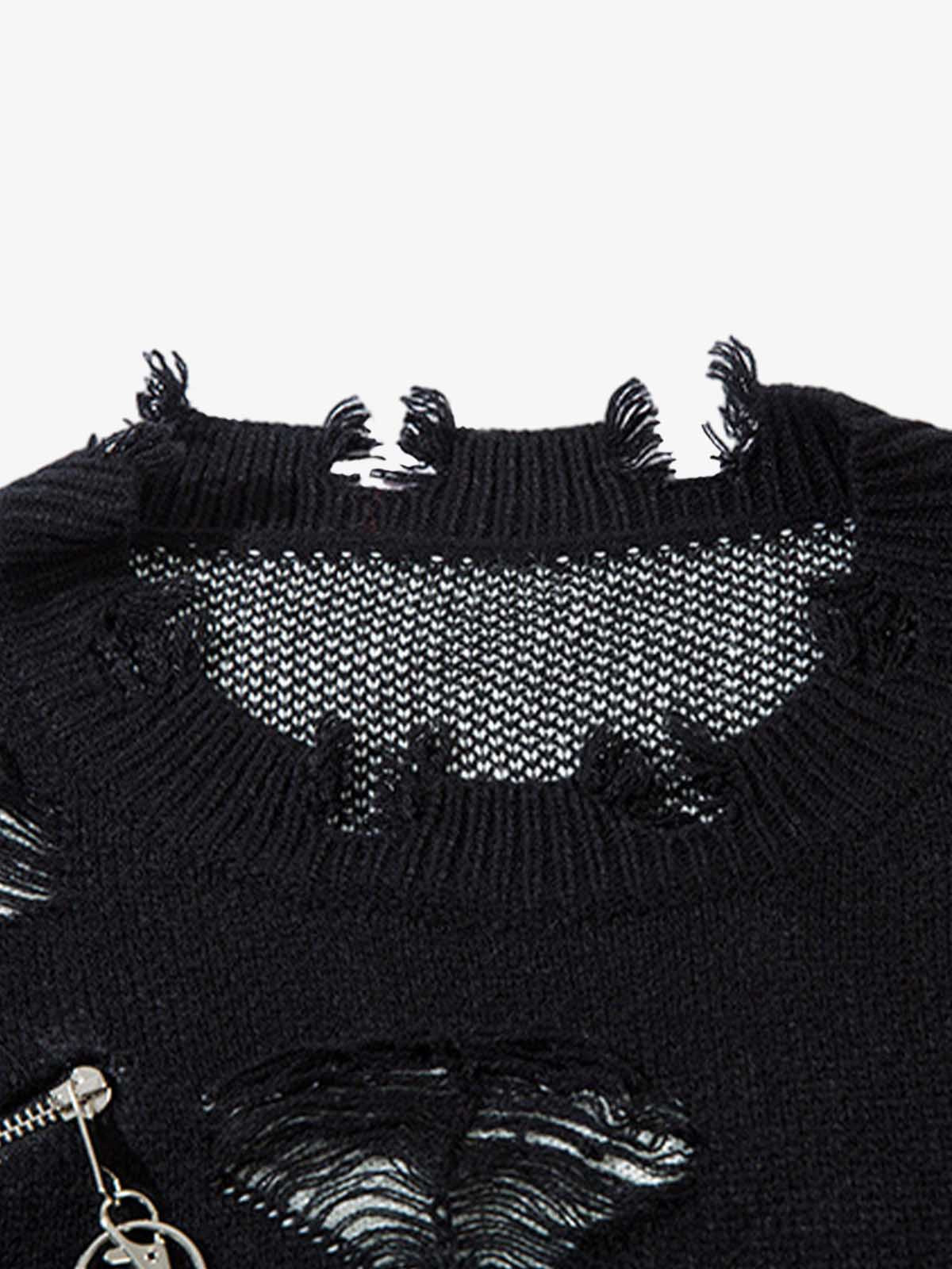 Retro Distressed Zipper Sweater 