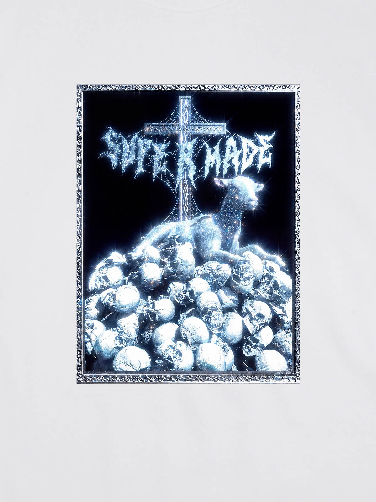 The Supermade-Cotton Black And White"The Silence Of The Lambs" T-Shirt With Gothic Cross And Skulls Graphic Print - Dark 