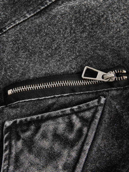 Deconstructed Stand Collar Denim Jacket 