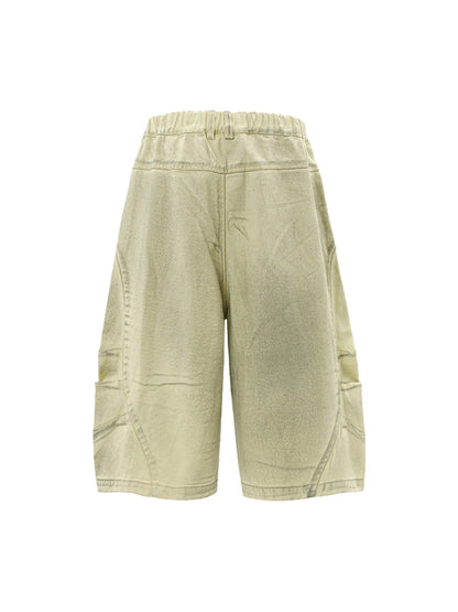 Washed Print Baggy Denim Shorts - 2375 