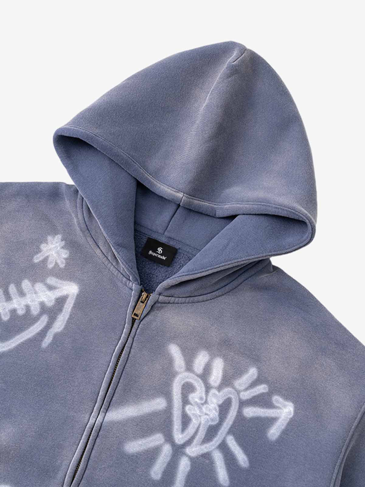 Street Graffiti Spray Print Zip Up Hoodie 