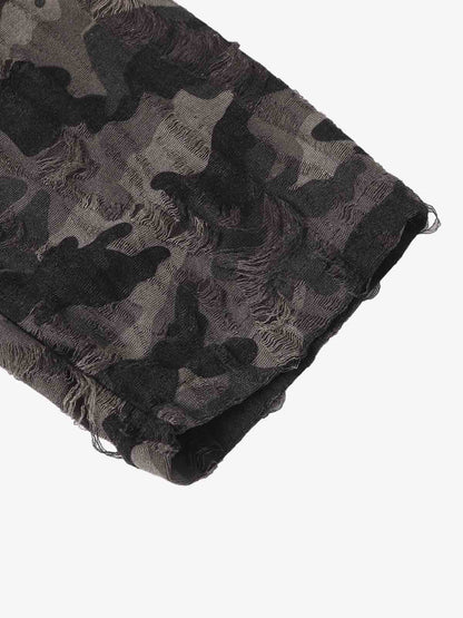 Cotton Blend Oversized Graphic Tee with Leopard Horse Print and Camo Layered Sleeves?