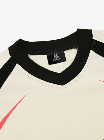 Contrast Color Stitching V-neck Short-sleeved T-shirt 