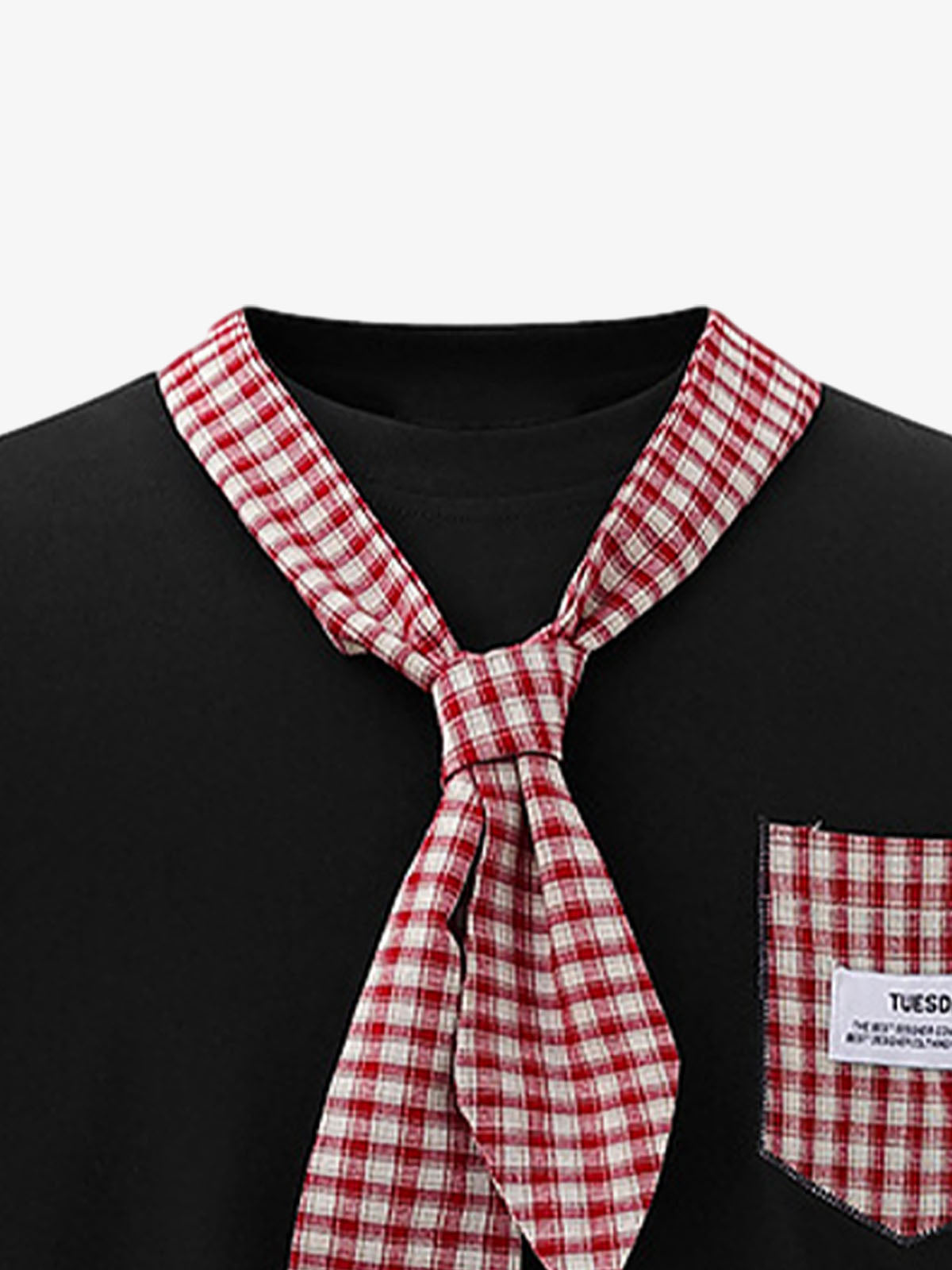 Street Plaid Tie Short Sleeve T-Shirt 