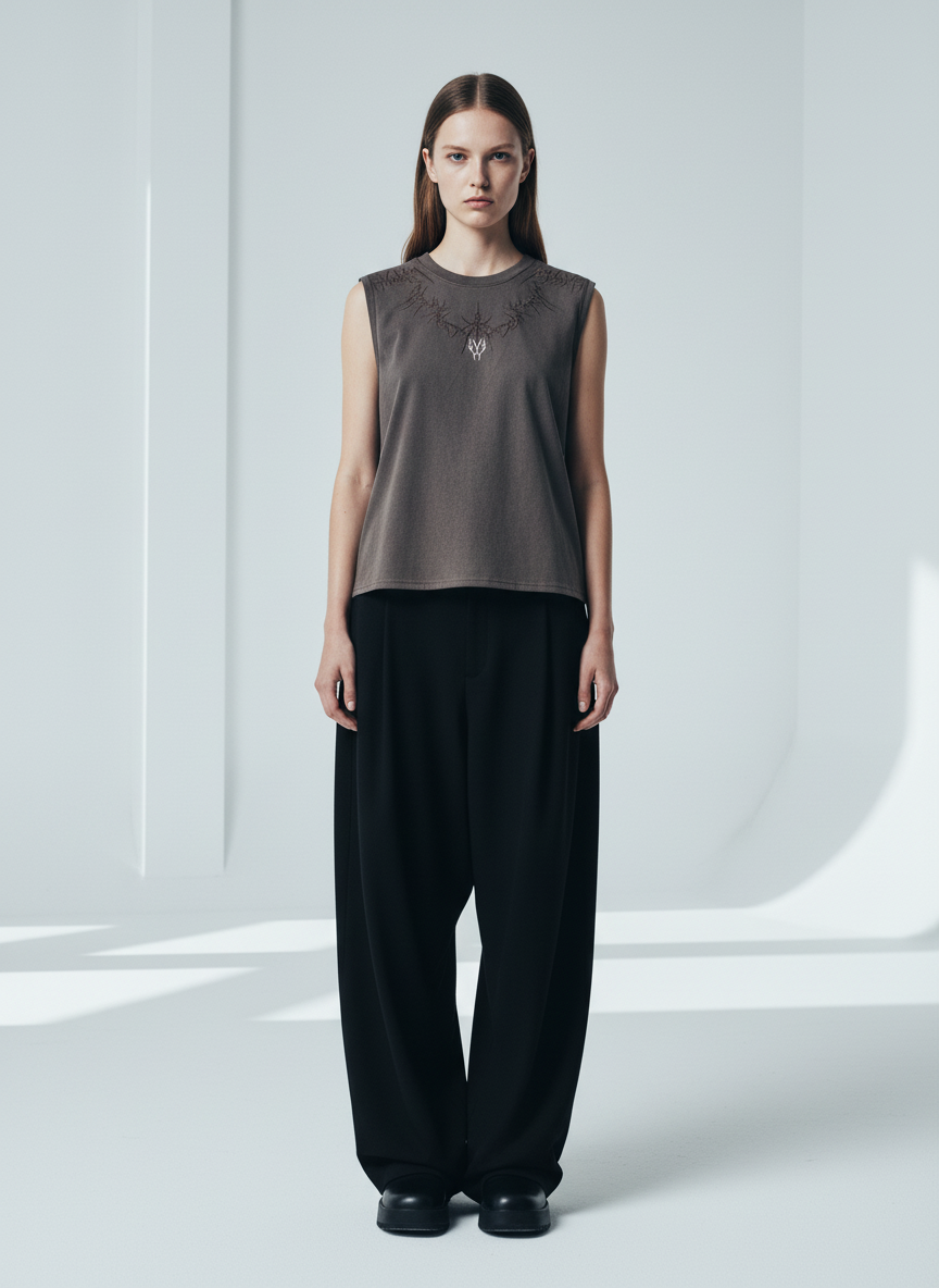 Suede Thorn Embroidered Vest