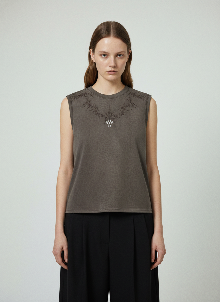 Suede Thorn Embroidered Vest