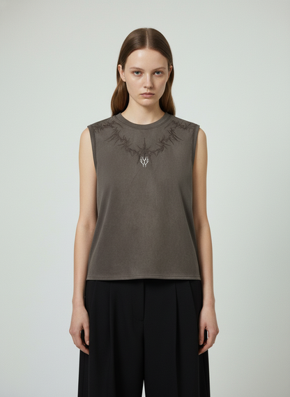 Suede Thorn Embroidered Vest