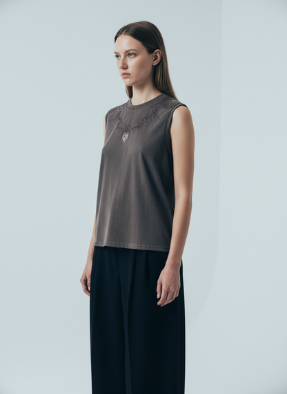 Suede Thorn Embroidered Vest