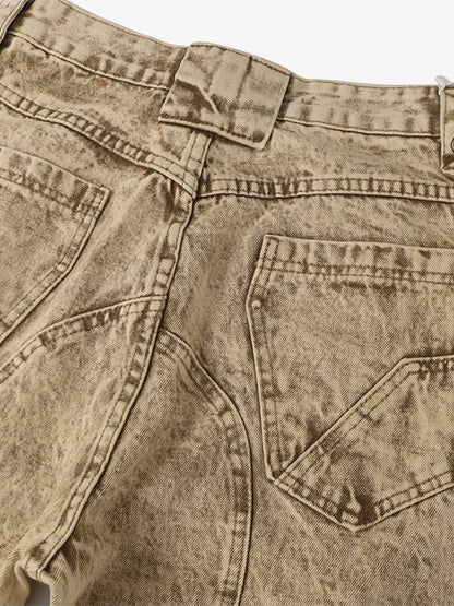 Distressed Denim Cargo Pants with Ripped Details and Patchwork Design for Men Women Fashion Streetwear 