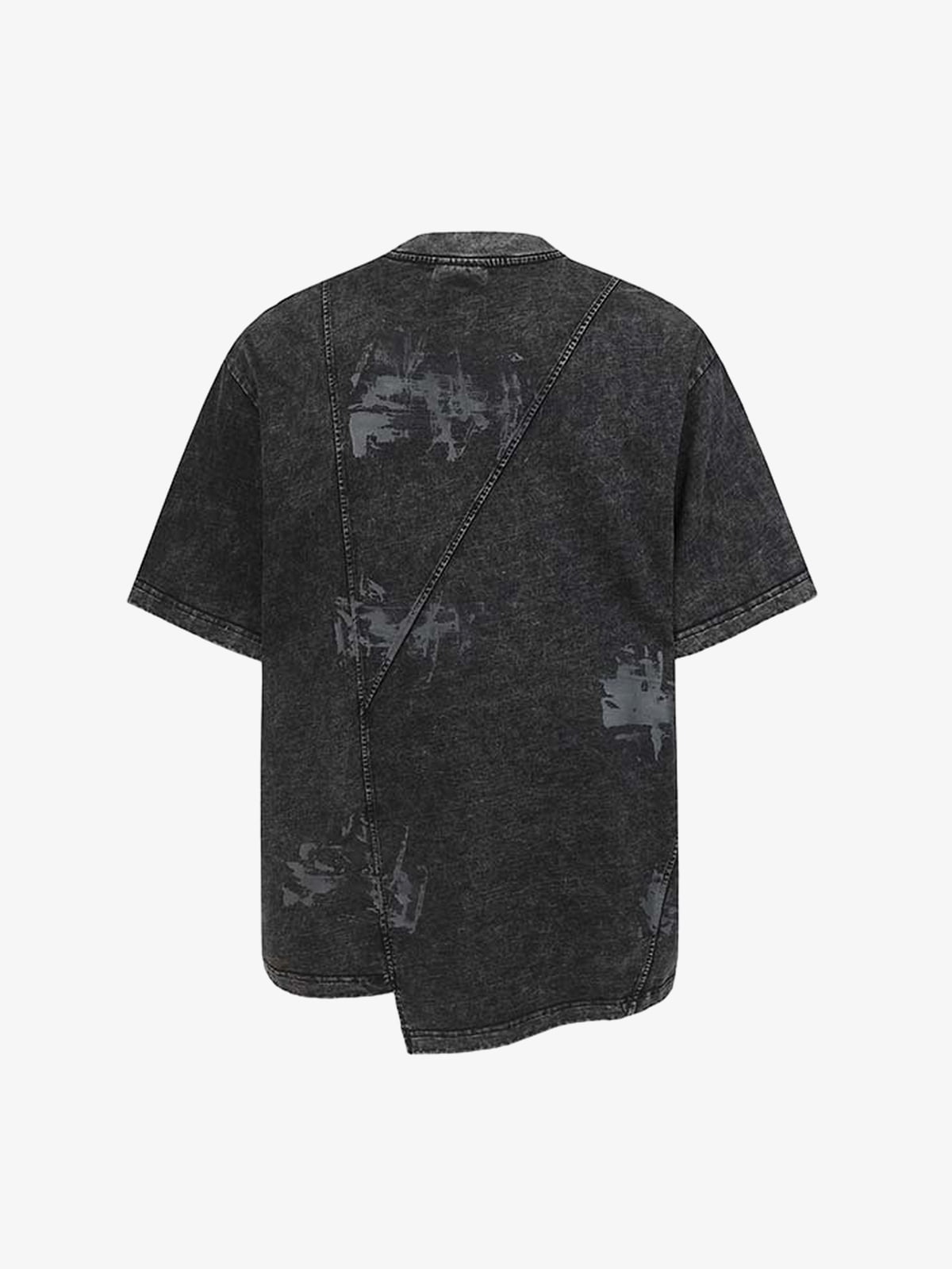 Denim Blend Oversized T-Shirt with Asymmetrical Hem and Patchwork Design?