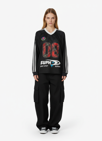 Street Jersey Colorblocked Digital Embroidered Long-Sleeve T-Shirt