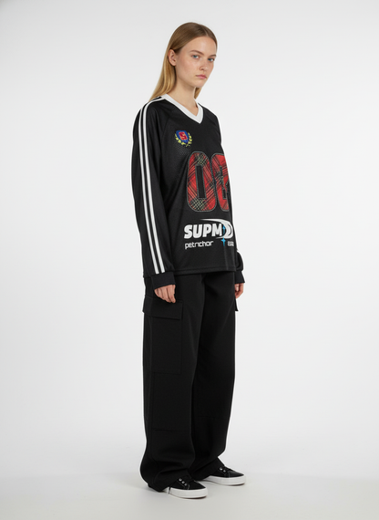 Street Jersey Colorblocked Digital Embroidered Long-Sleeve T-Shirt