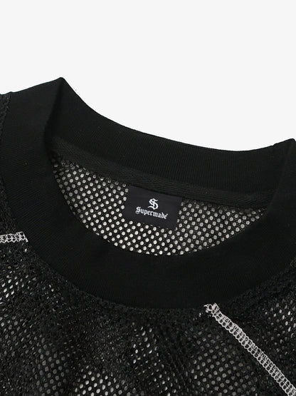 Mesh Jersey T-Shirt with Red Number 03 Print and Stitched Details?